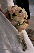 cascading bouquet of roses and tuberose